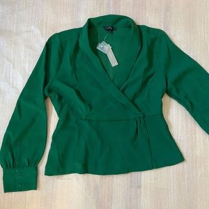 J Crew Drapey Faux-Wrap Top (Green) NWT